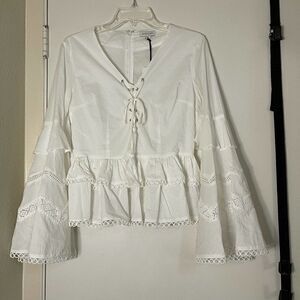 NEW! Stellah boutique white bell sleeve lace embroidered boho top size XS